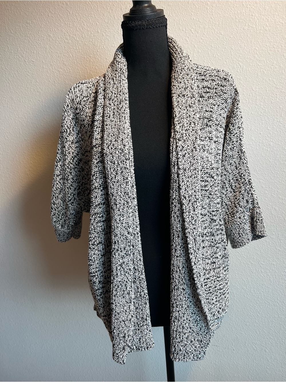 Banana Republic Marled Cardigan Black White Open Front Oversized XS to M